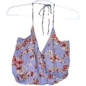 American Eagle floral cropped halter top